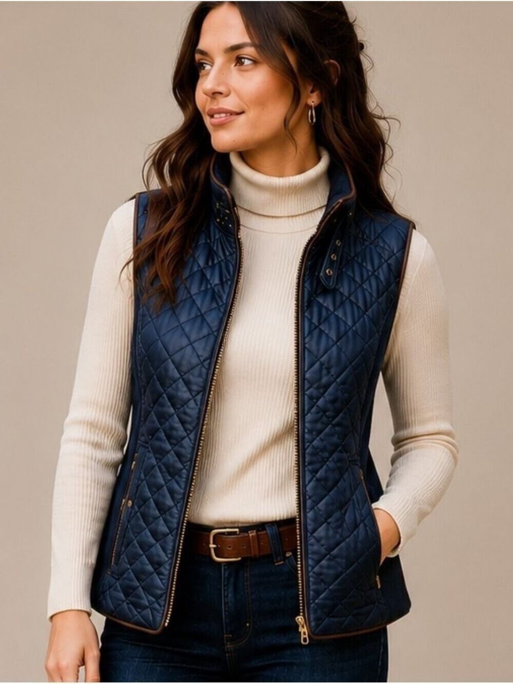 FATE ROWAN VEGAN LEATHER QUILTED LINED VEST NAVY BLUE SIZE LARGE EUC LIKE NEW!
